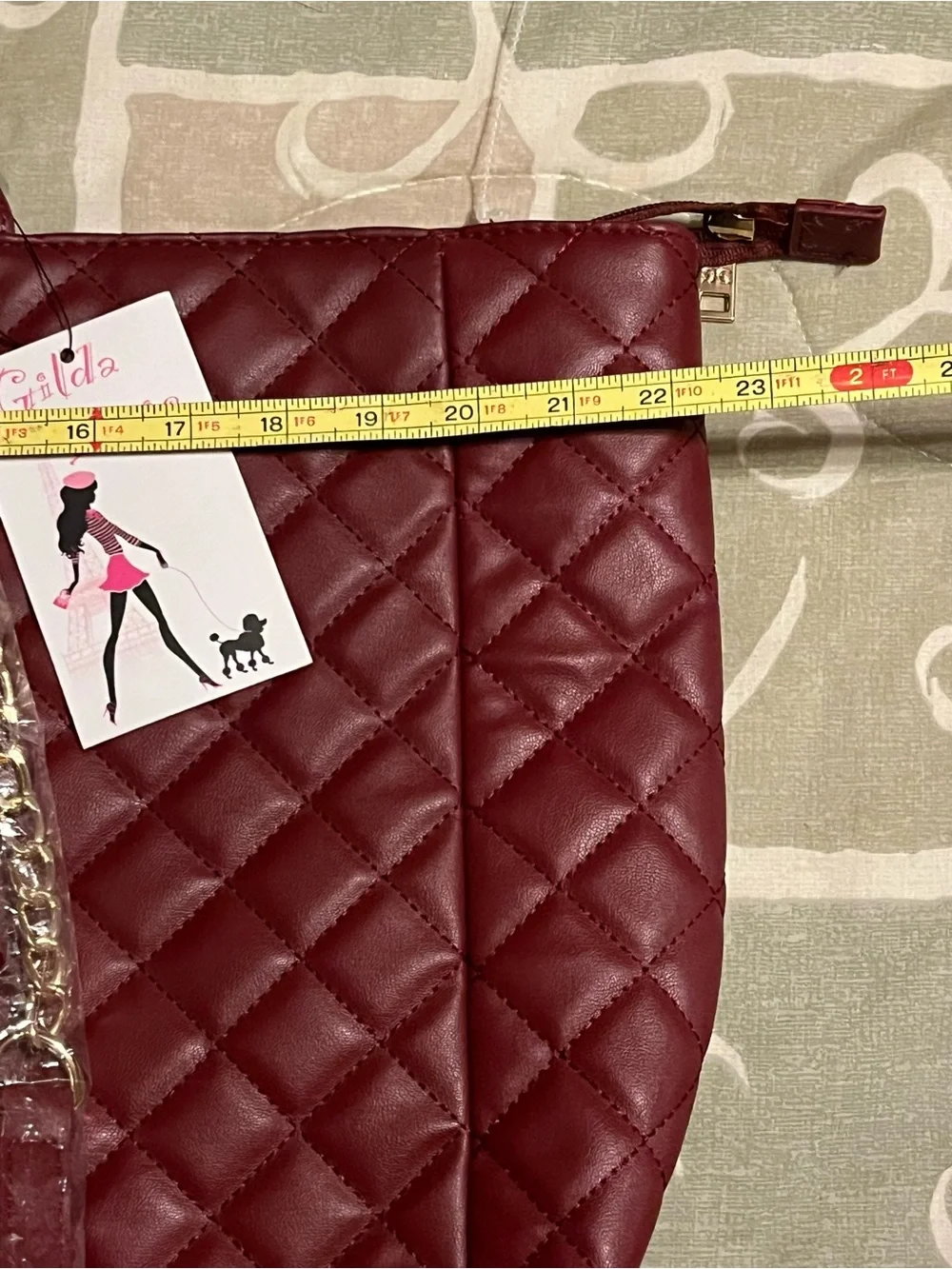 Quilted Burgundy Women’s Tote with Gold Chain Straps
